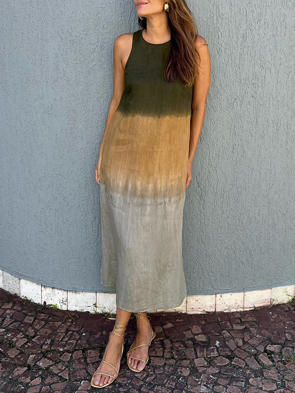 Robe Midi Tie Dye Victoria Ombré Bohème Sans Manches Coupe Décontractée Pour Jours Chauds Et Soirées Élégantes