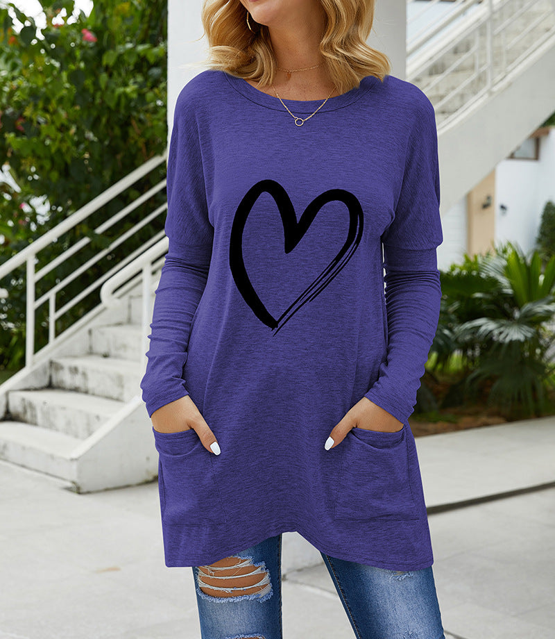 Damen Langarmshirt mit Herzdesign und praktischen Seitentaschen Amawinc