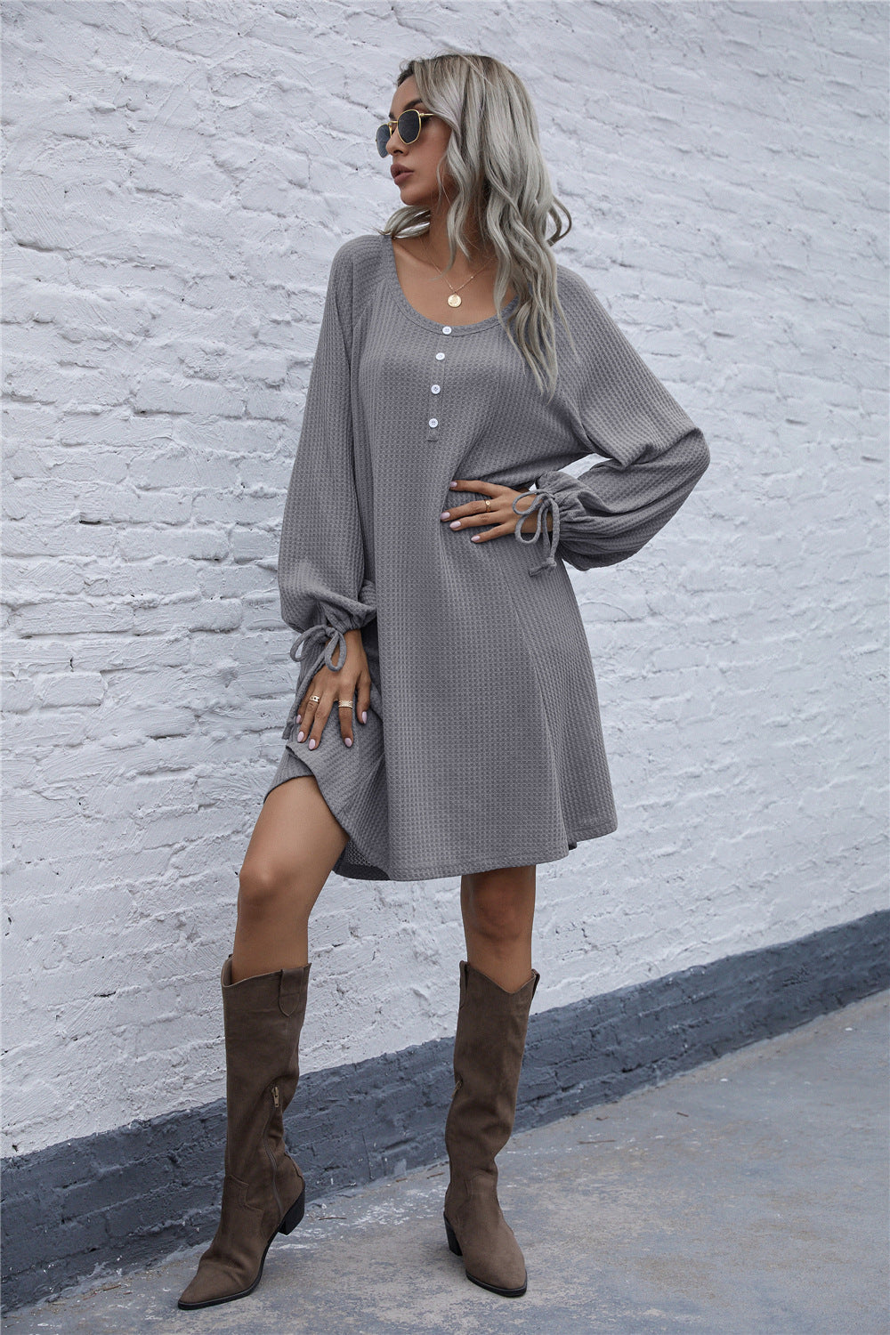 Damen lässiges Waffel-Pulloverkleid Amawinc