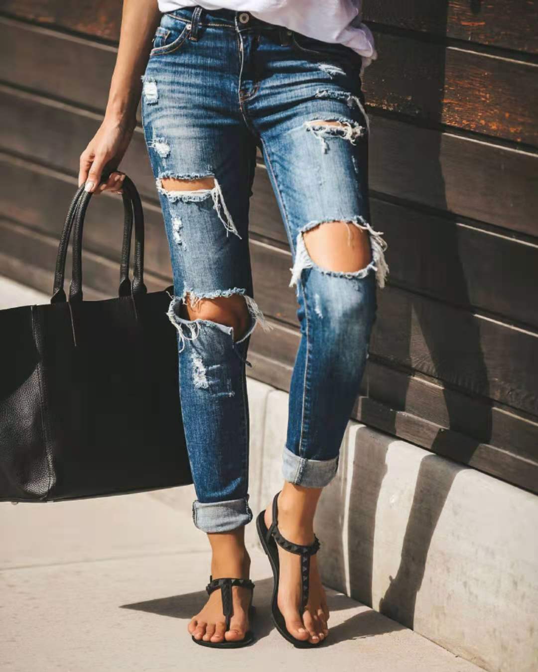 Damen Destroyed Denim Jeans Amawinc