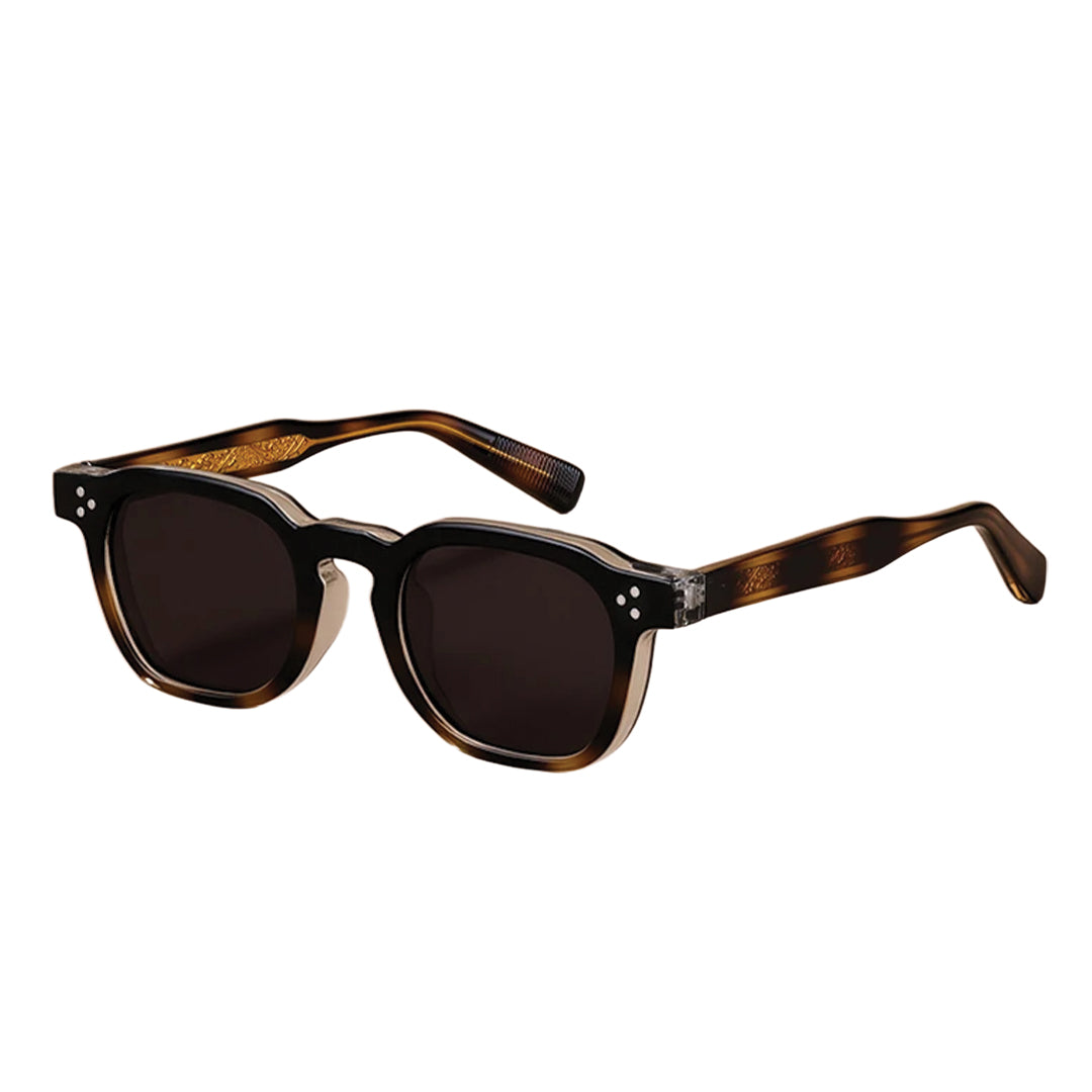 Montaro Lunettes de Soleil Polarisées Cadre Polygonal Acétate et Alliage Verres UV400 Gravées Branches Rivets Signature