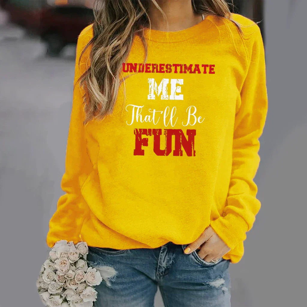 Sweatshirt Femme Décontracté En Mélange Coton Avec Col Rond Imprimé Lettres Manches Longues Amawinc