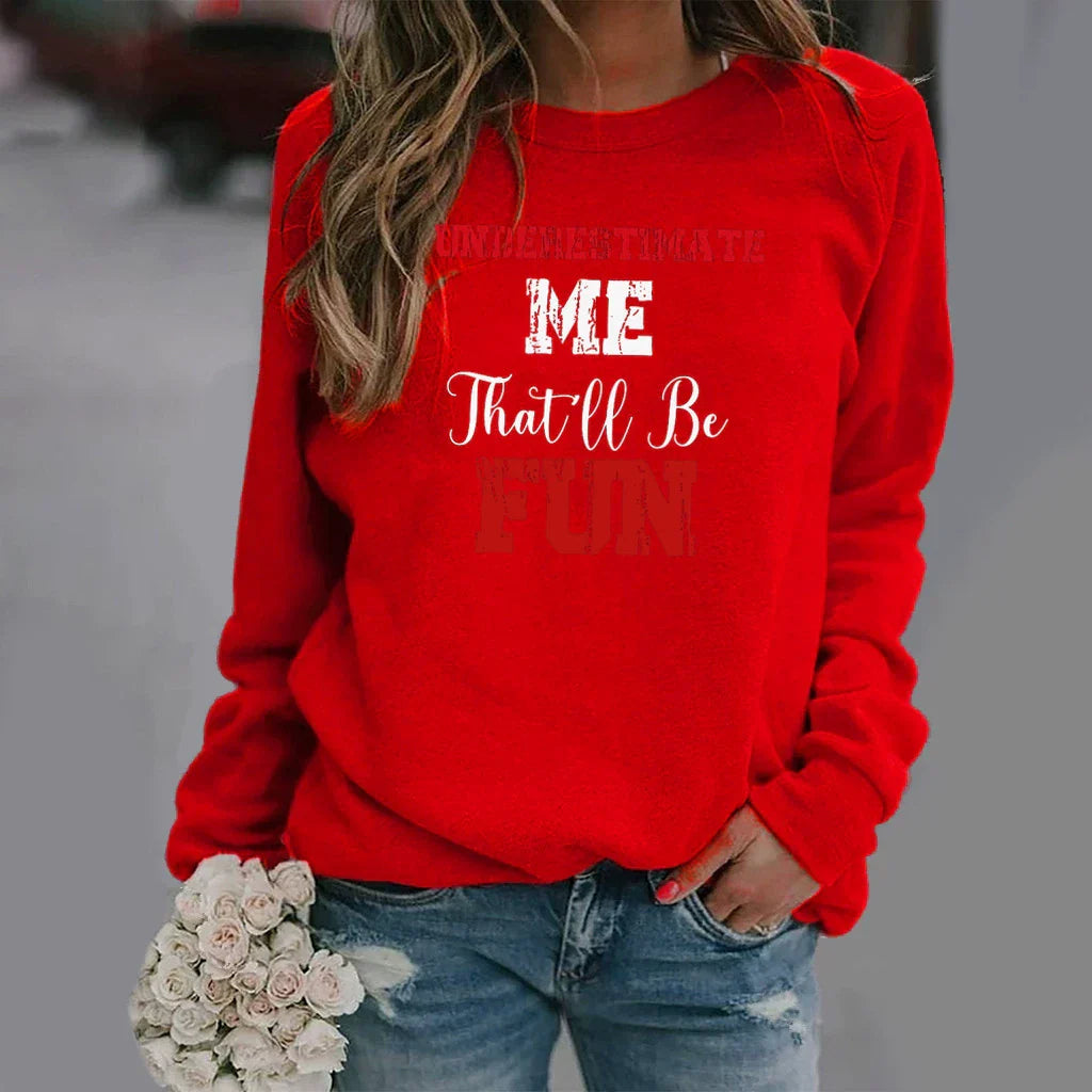 Sweatshirt Femme Décontracté En Mélange Coton Avec Col Rond Imprimé Lettres Manches Longues Amawinc