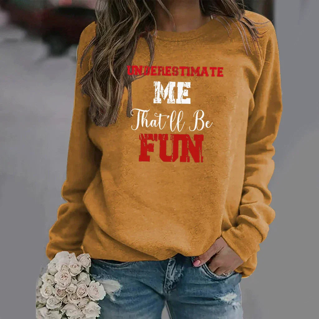 Sweatshirt Femme Décontracté En Mélange Coton Avec Col Rond Imprimé Lettres Manches Longues Amawinc