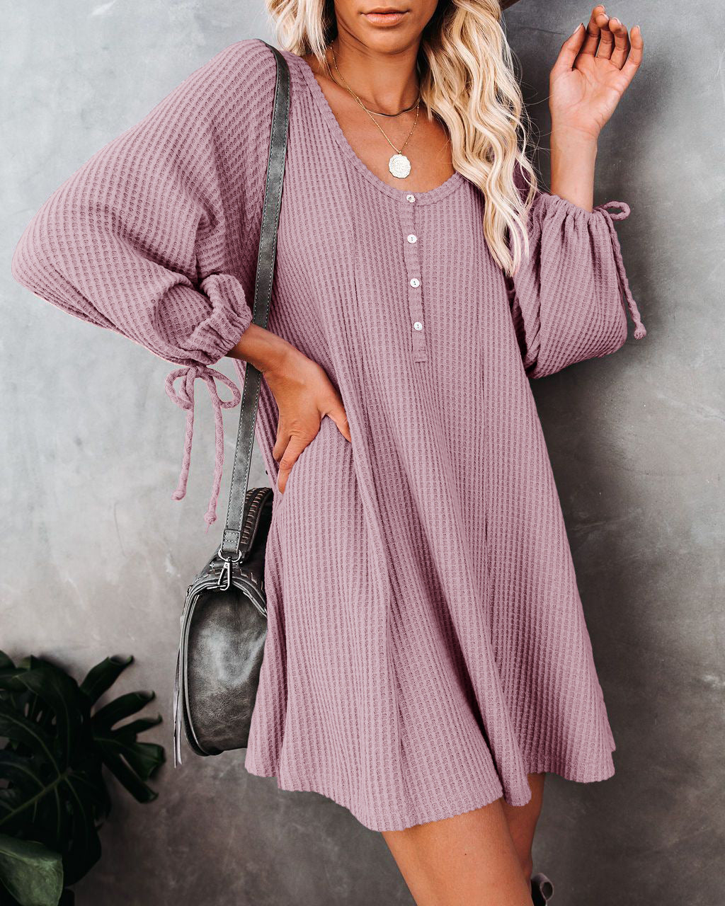 Damen lässiges Knopfkleid mit Rüschendetails und dekorativem Saum Amawinc