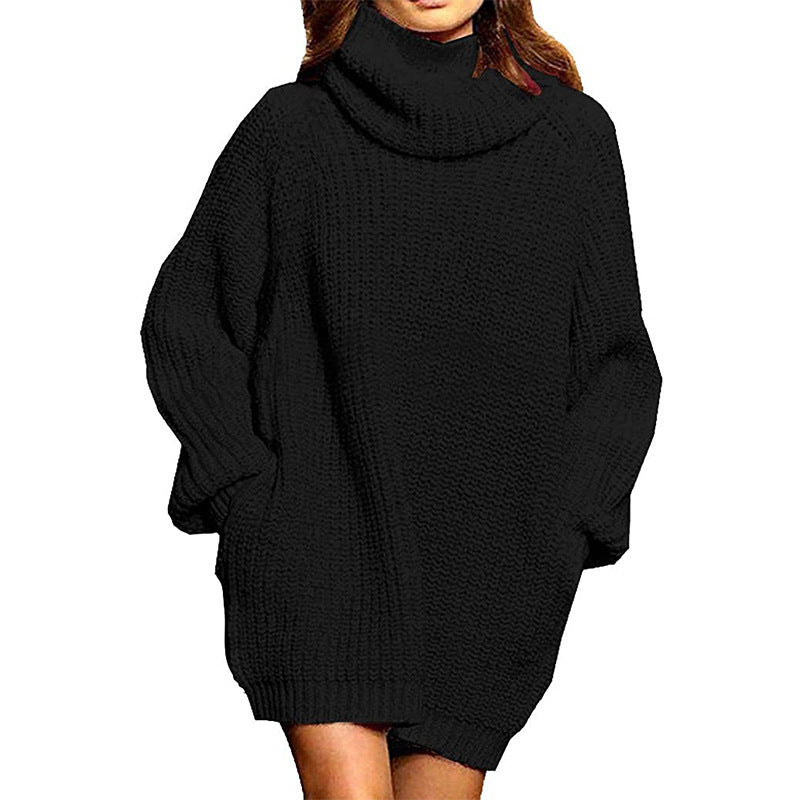 Damen Oversized Strickpullover mit hohem Kragen und lässigen Ärmeln Amawinc