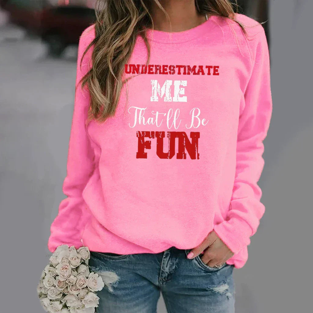 Sweatshirt Femme Décontracté En Mélange Coton Avec Col Rond Imprimé Lettres Manches Longues Amawinc