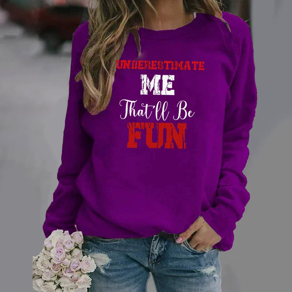 Sweatshirt Femme Décontracté En Mélange Coton Avec Col Rond Imprimé Lettres Manches Longues Amawinc