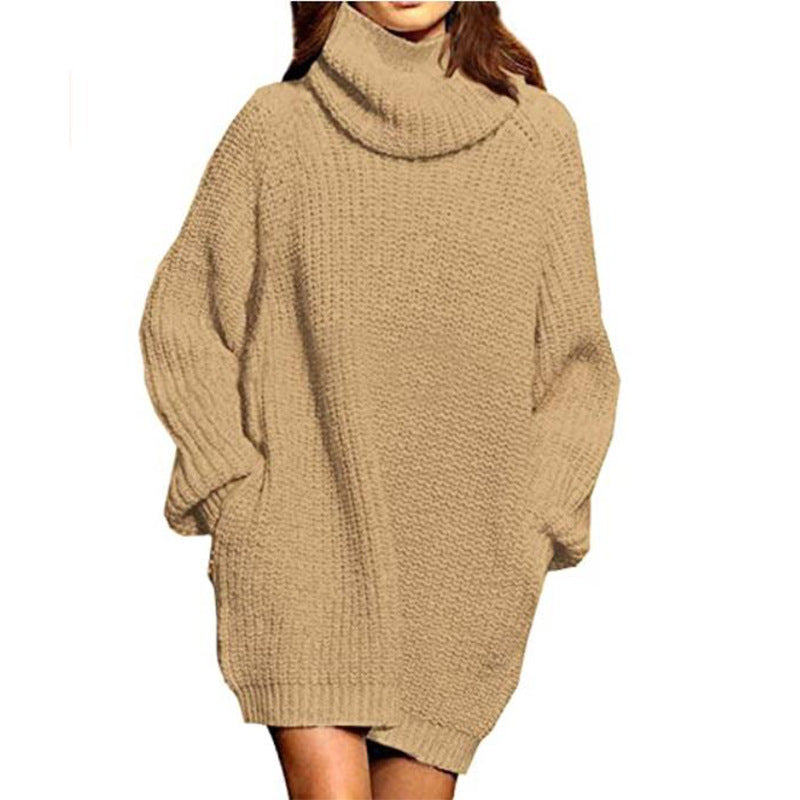 Damen Oversized Strickpullover mit hohem Kragen und lässigen Ärmeln Amawinc
