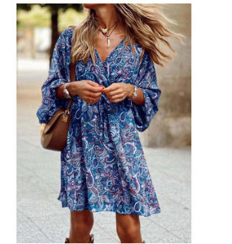 Boho A-Linie Langarm Kleid von Fudus mit Druck