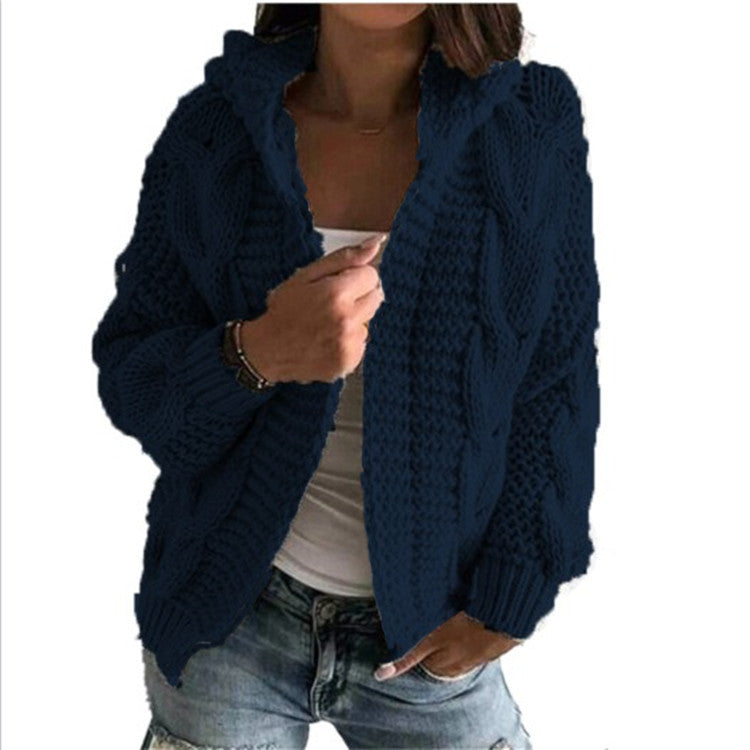 Damen Strickjacke mit Kapuze und trendigem Zopfmuster Amawinc