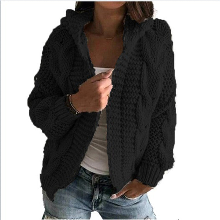 Damen Strickjacke mit Kapuze und trendigem Zopfmuster Amawinc