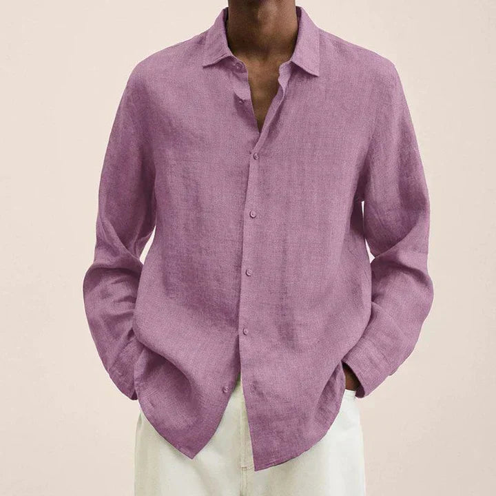 Chemise Homme Lin Léger Coupe Classique Manche Longue Bouton Respirante Été Style Décontracté