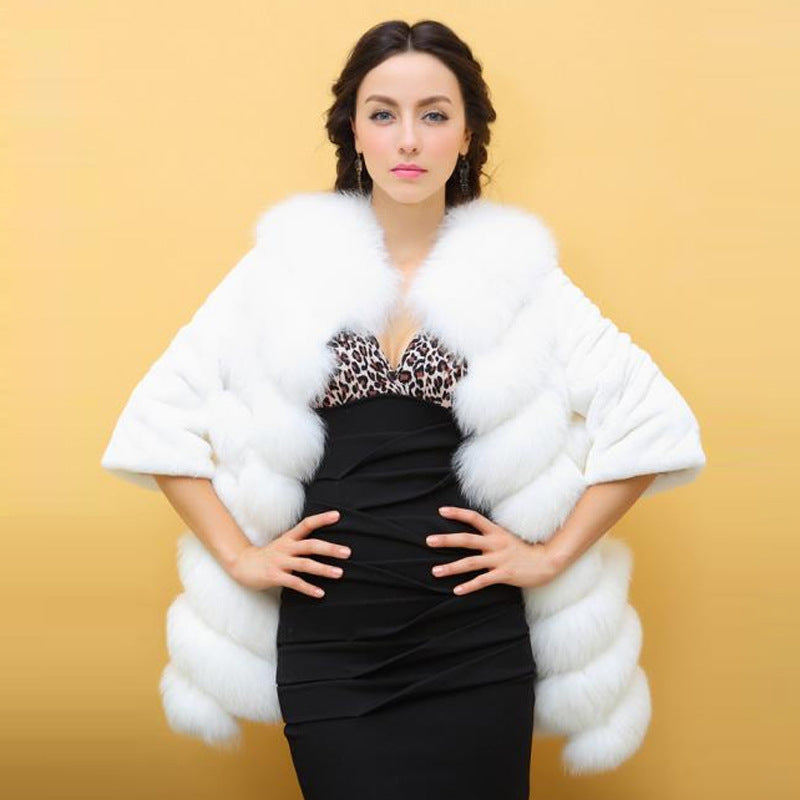 Damen Eleganter Kunstpelz-Überwurf mit voluminösen Ärmeln Amawinc