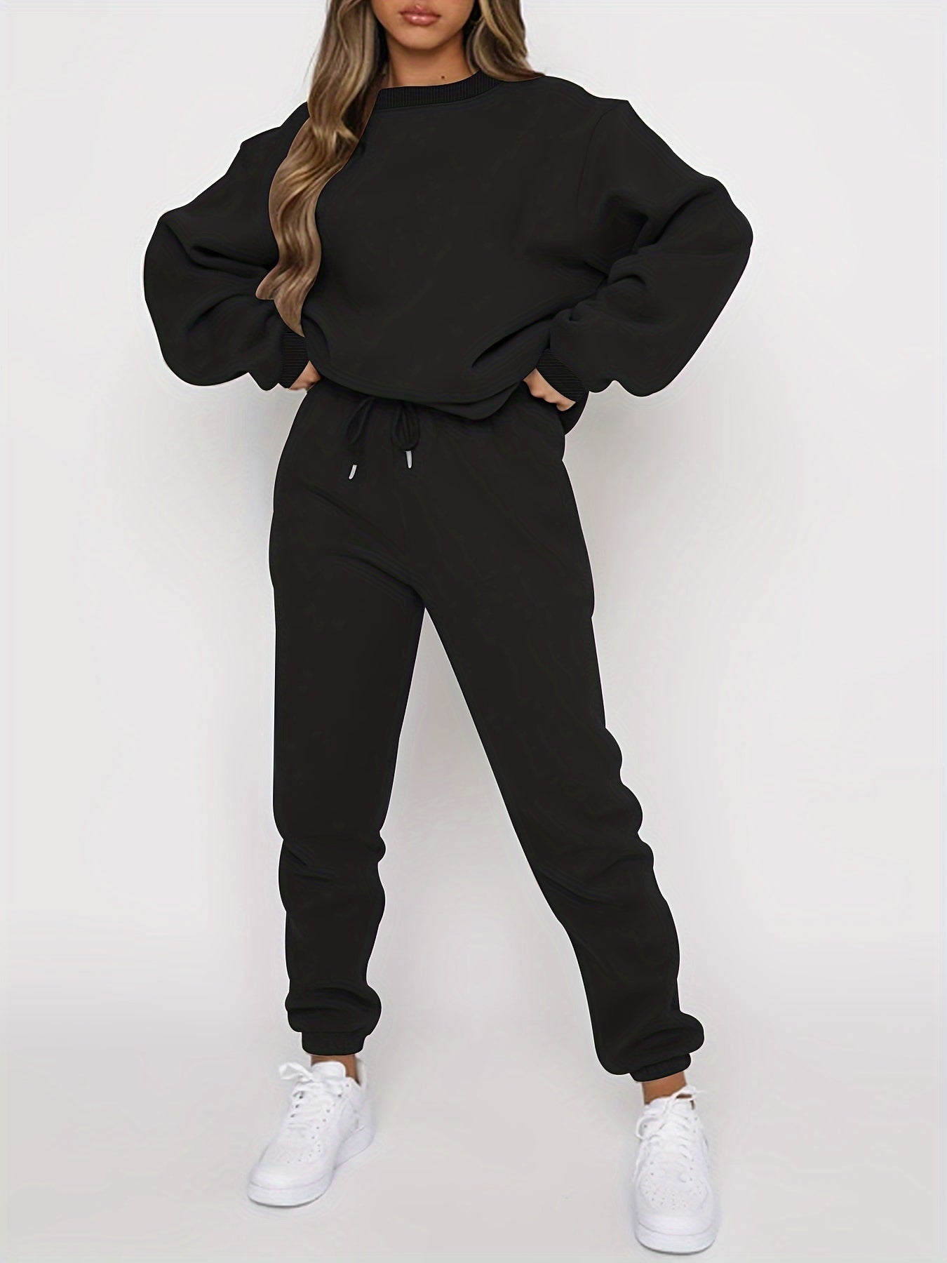 Ensemble Jogging Femme Oversize Sweatshirt Ample et Joggers Taille Haute Doux et Confortable
