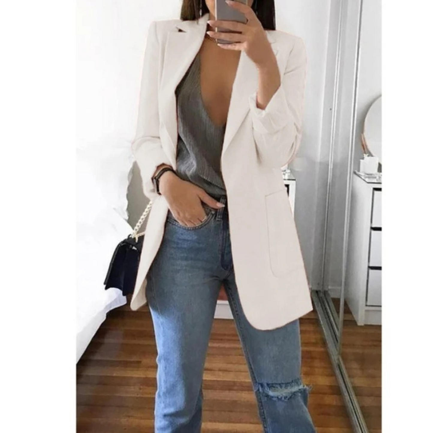 Blazer Femme Amawinc À Coupe Structurée Revers À Encoche Simple Boutonnage Poches Passepoilées