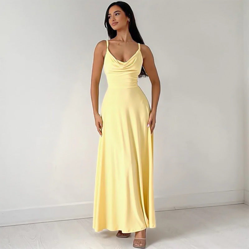 Robe Midi Femme Sans Manches Col En Scoop Taille Fine Amawinc Jupe A-Line Fluide Pour Été