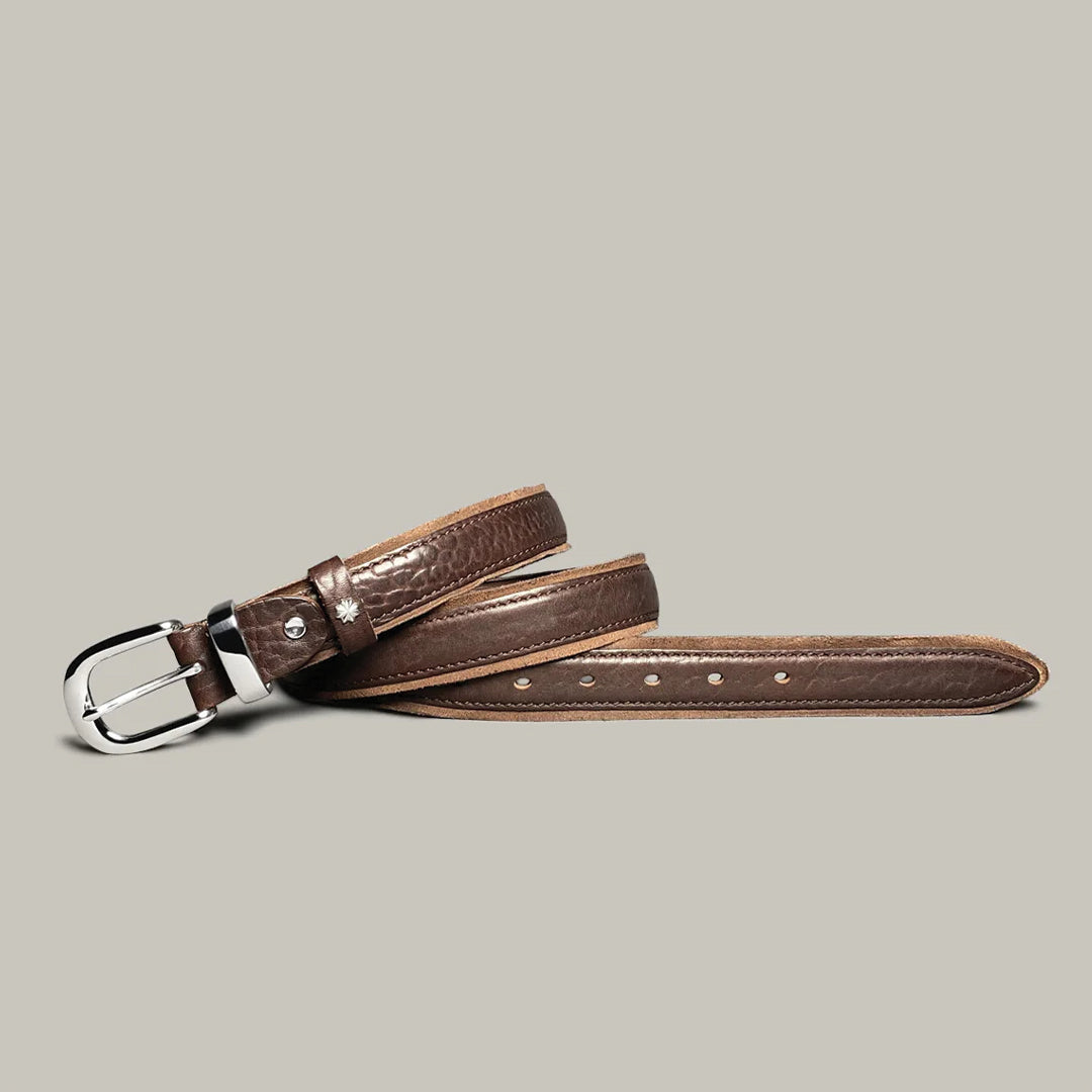 Ceinture En Cuir Marcenti Tanné Végétal Boucle Brossée Passant Étoilé En Acier Largeur 3,5 Cm Tailles Multiples