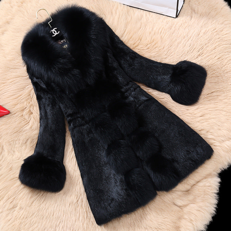 Damen eleganter Kunstfellmantel mit luxuriösem Kragen Amawinc