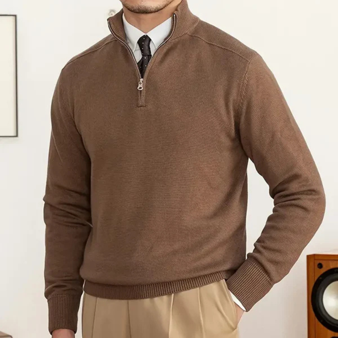 Pull Homme En Coton À Demi Fermeture Éclair Coupe Regular Avec Bord Côtelé Pour Style Décontracté Chic