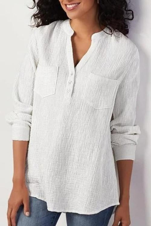 Blouse Femme Nordisk Flair Coupe Décontractée Manches Longues Fibres Naturelles Poches Sur La Poitrine