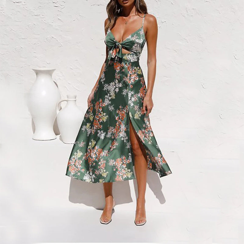Fudus Blumenmuster-Strandkleid, asymmetrischer Schnitt