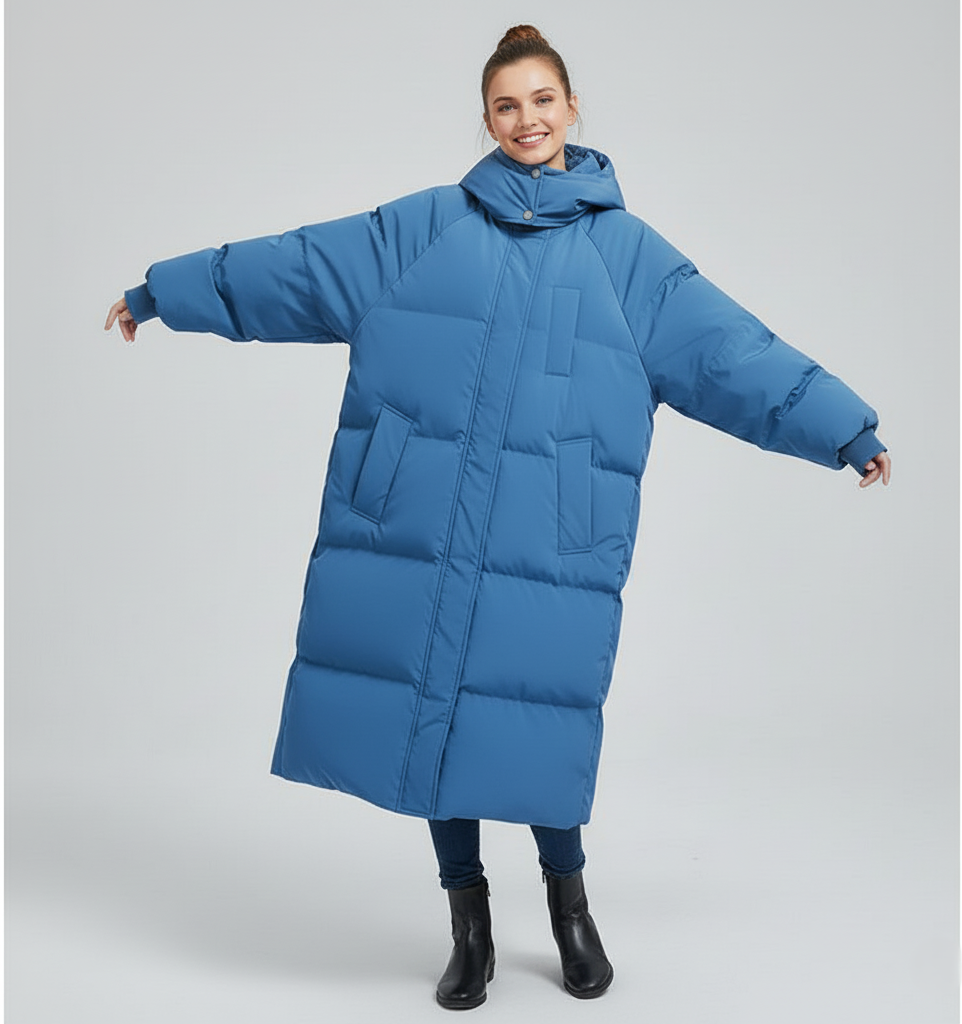 Trench Puffer Long Pour Femme Coupe Oversize Matelassé Isolant Capuche Col Haut Manteau Nordisk Flair