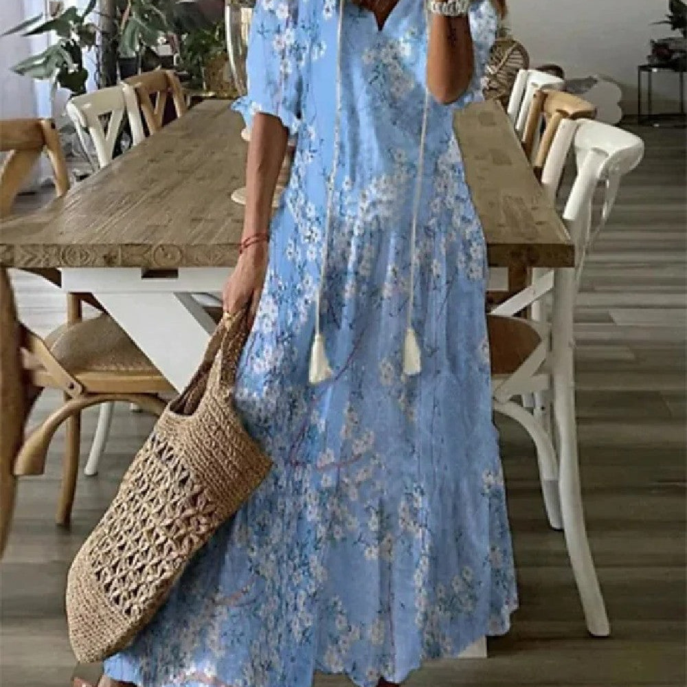 Fudus Kleid mit bedruckten, mittellangen Ärmeln
