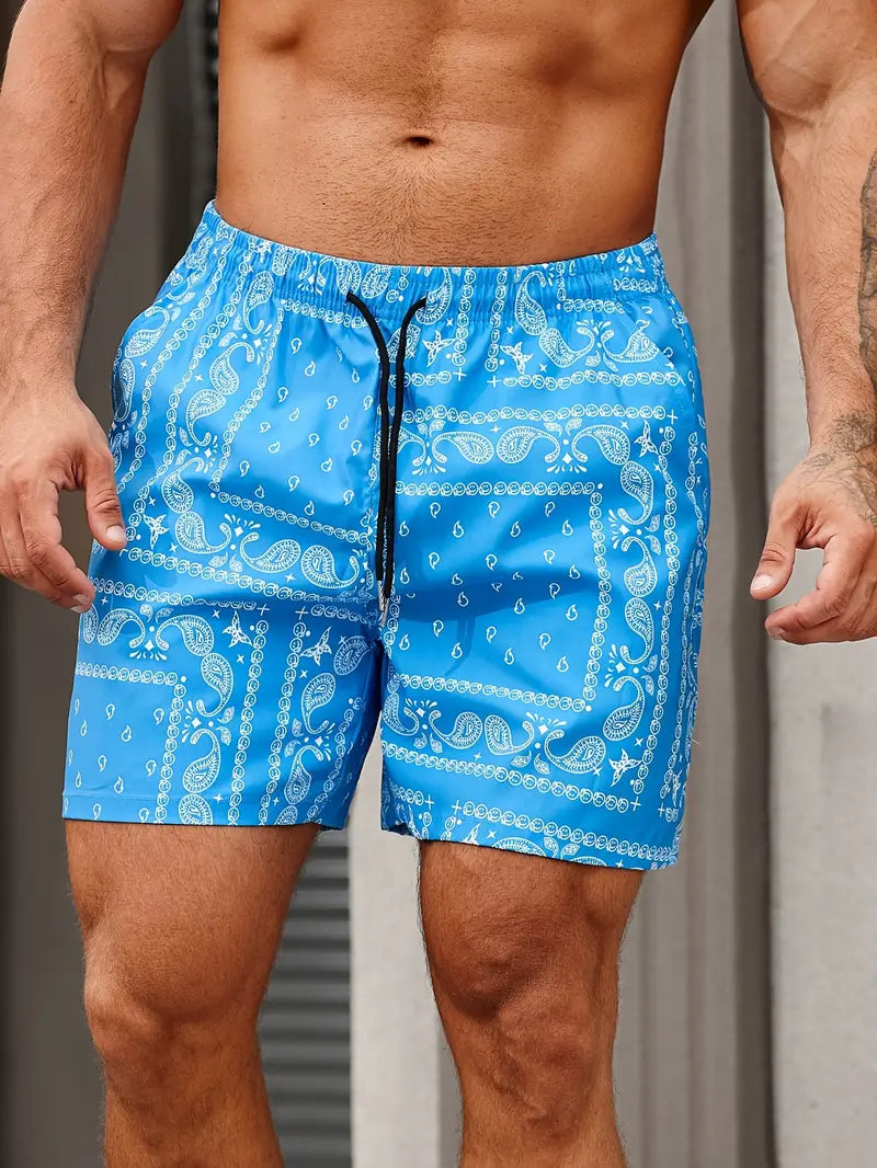 Shorts De Bain Homme À Séchage Rapide Motif Bandana Longueur Mi Cuisses Décontracté Pour Plage Et Piscine