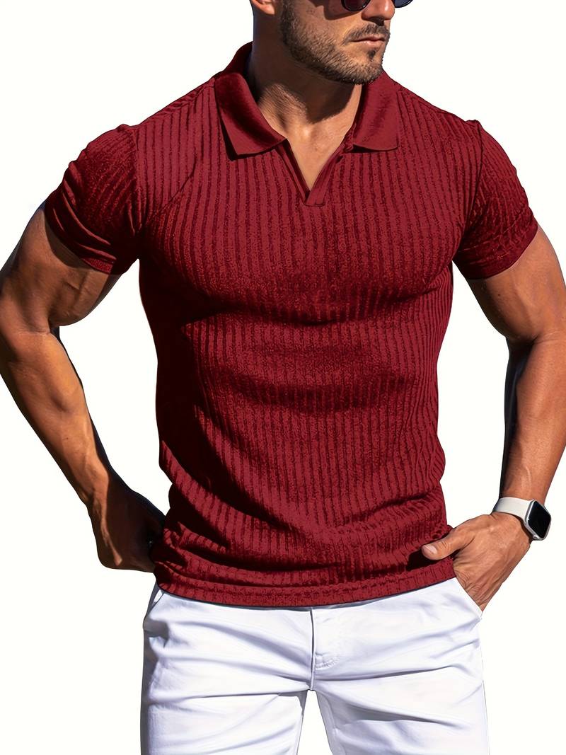 Polo Maille Côtelée pour Homme Slim Fit Manche Courte Décontracté Chic en Coton Confortable