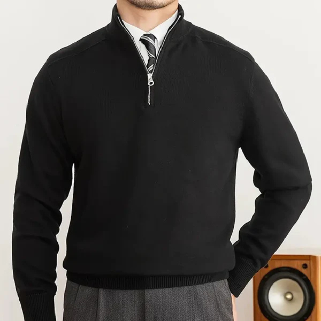 Pull Homme En Coton À Demi Fermeture Éclair Coupe Regular Avec Bord Côtelé Pour Style Décontracté Chic