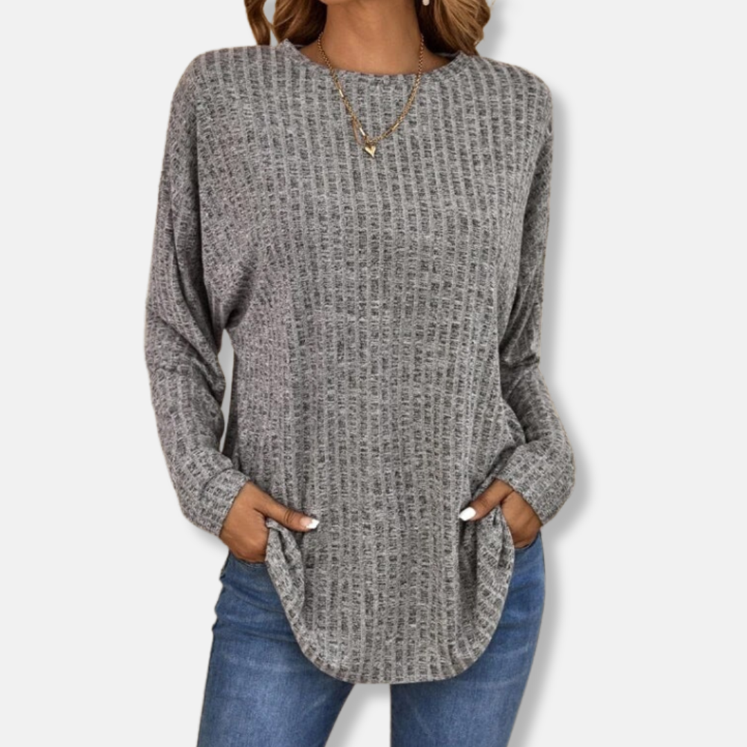 Pull Femme Tricot Côtelé À Coupe Décontractée Manche Longue Avec Ourlet Courbé Pour Automne Hiver