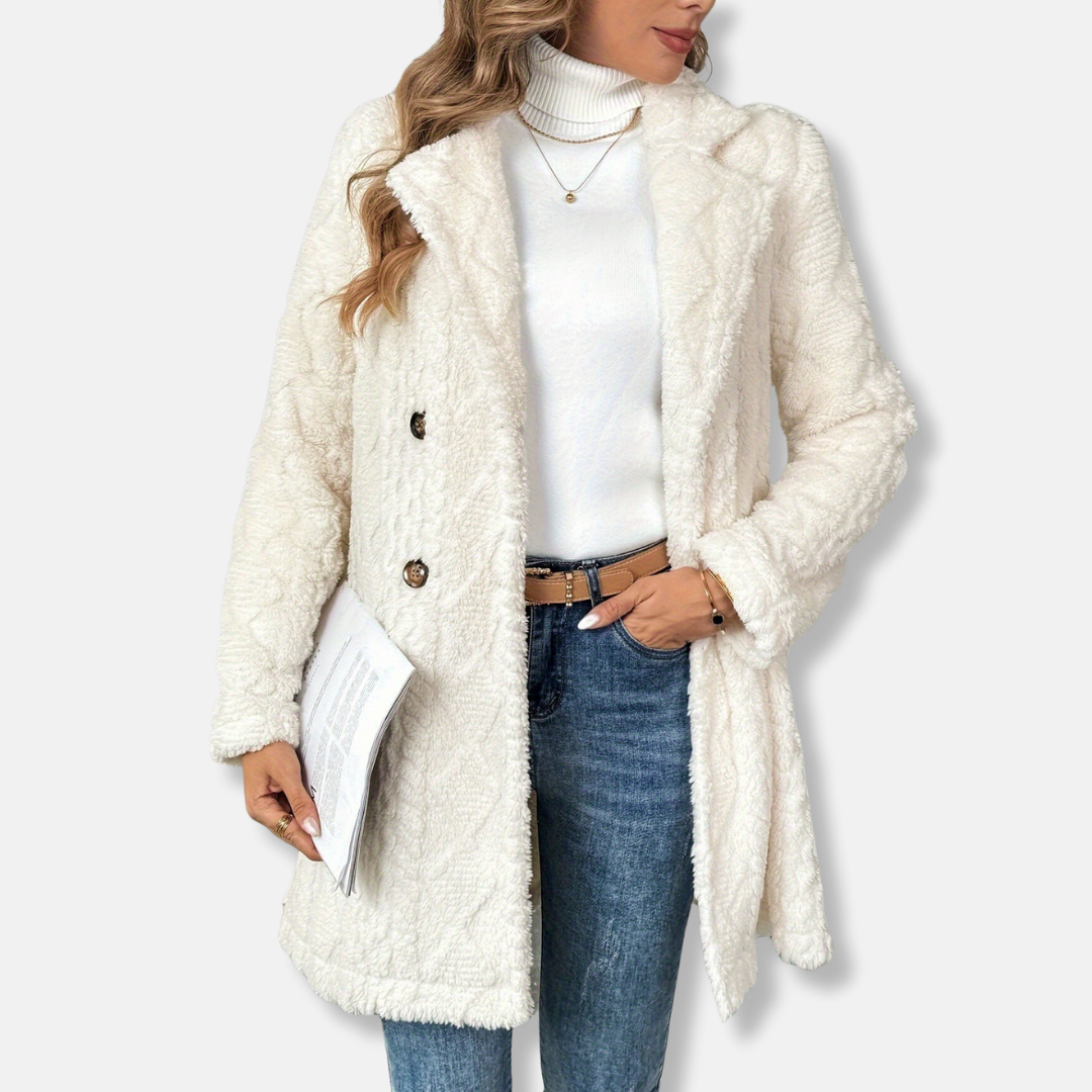 Manteau Femme En Maille Double Boutonnage Col Revers Cranté Longueur Mi Cuisses