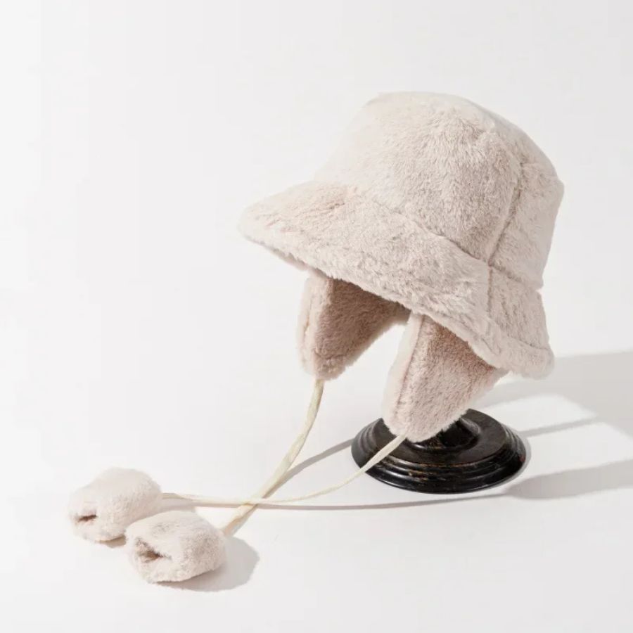 Chapeau Seau Fourrure Synthétique Chaud Avec Rabats Oreilles Détachables Et Fermeture Zip