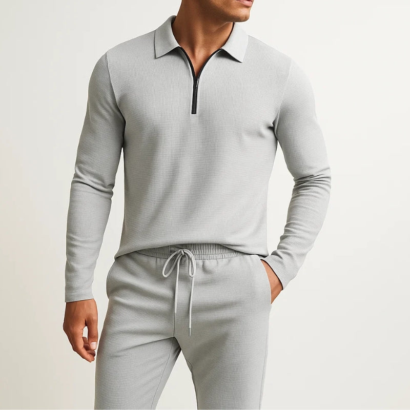 Ensemble Deux Pièces Lugano 1995 Haut Zip Manches Longues Et Pantalon À Cordon Respirant Léger Texture Gaufre