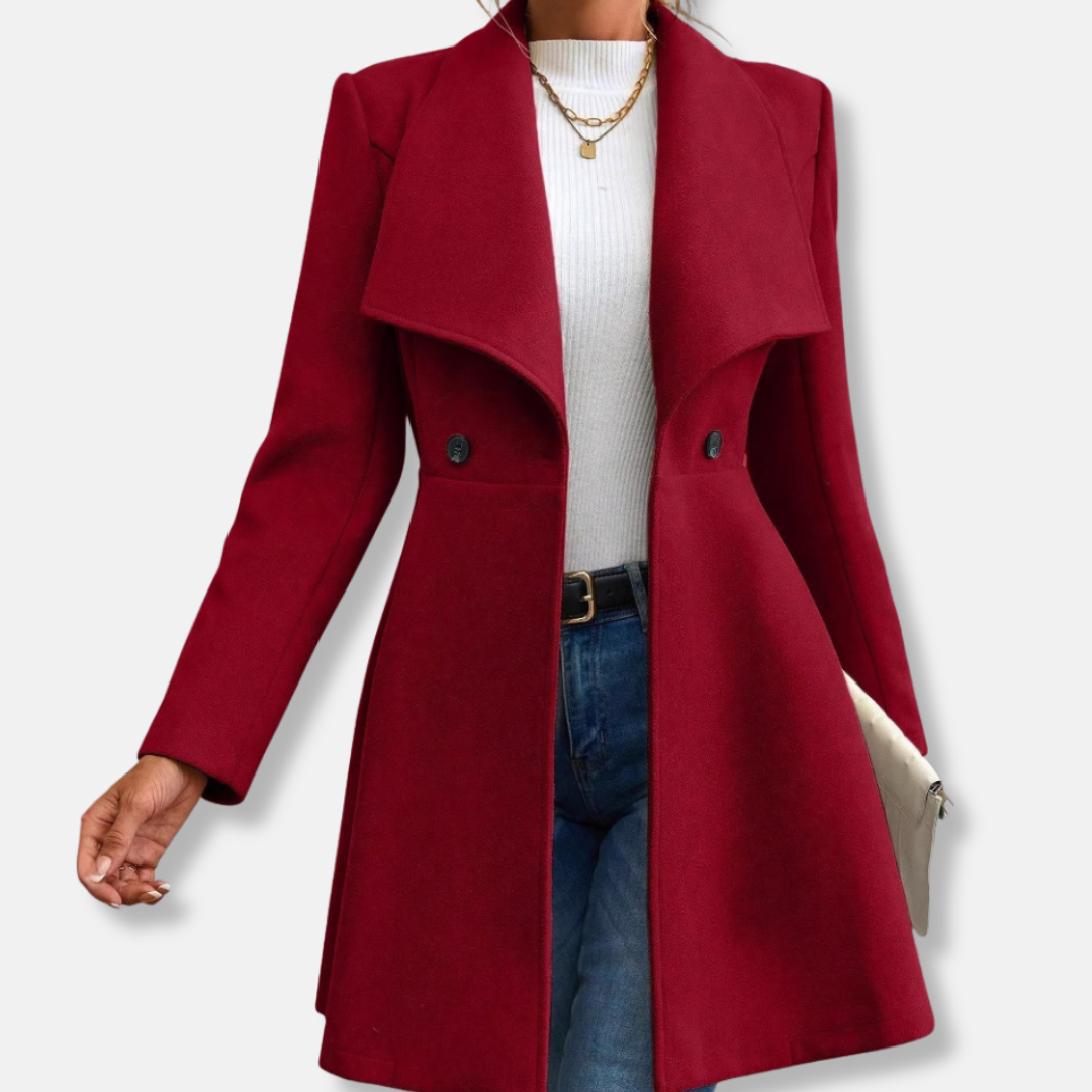 Veste Femme Tailleur Coupe Ajustée Tissu Laineux Col Revers Boutonnée Longueur Mi Cuisses