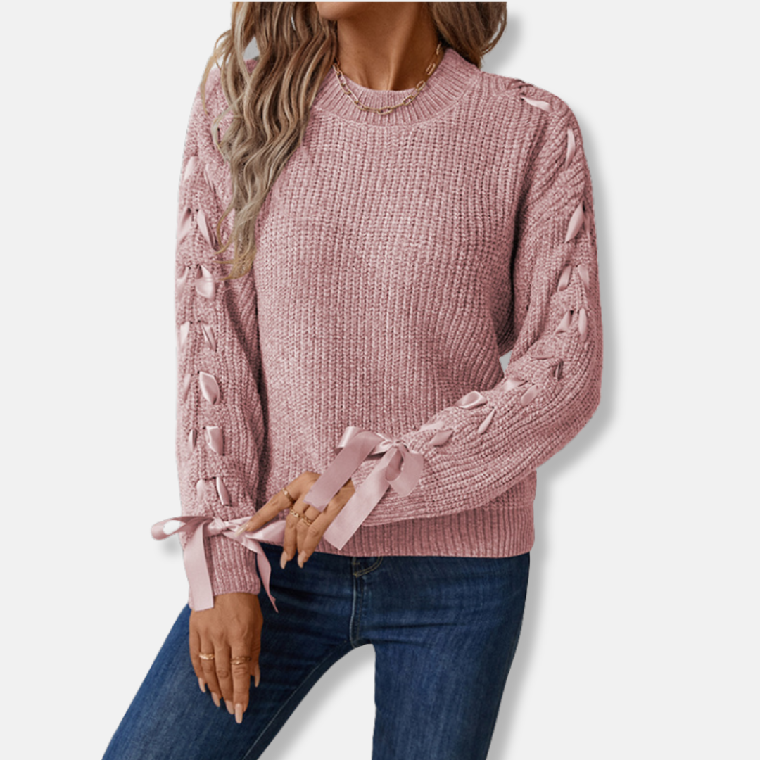 Nordisk Flair Pull Femme Décontracté En Maille Douce Avec Manches Lacées Et Col Ras Du Cou Confortable
