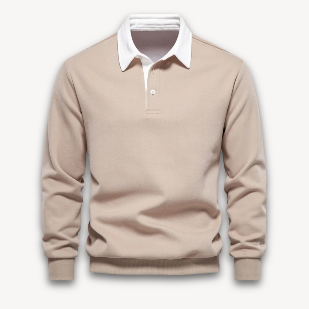 Amawinc Pull Polo Homme Manche Longue Maille Douce En Fibre Naturelle Marine Coupe Regular
