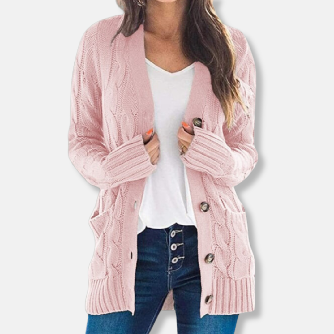 Amawinc Cardigan Femme Maille Torsadée Épaisse Coupe Ample Boutonné Devant Poches Plaquées