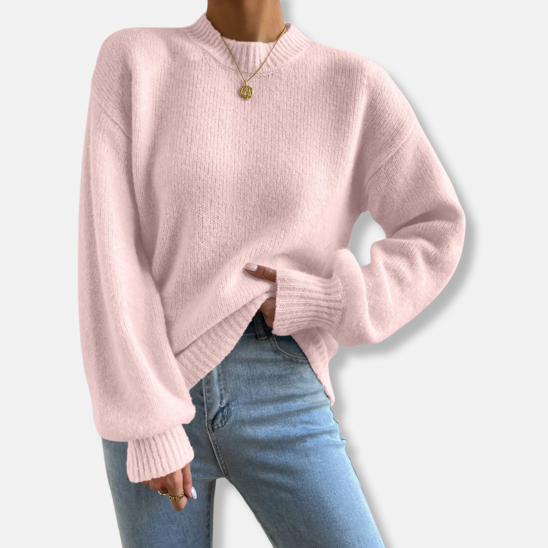 Pull Femme En Maille Douce Coupe Décontractée Col Rond Bordures Côtelées Pour Un Confort Toute Journée Amawinc