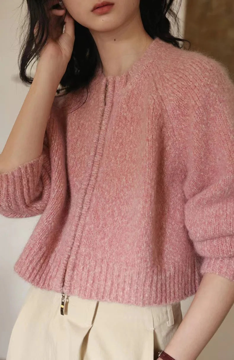 Damen Oversized Strickjacke mit Reißverschluss Amawinc