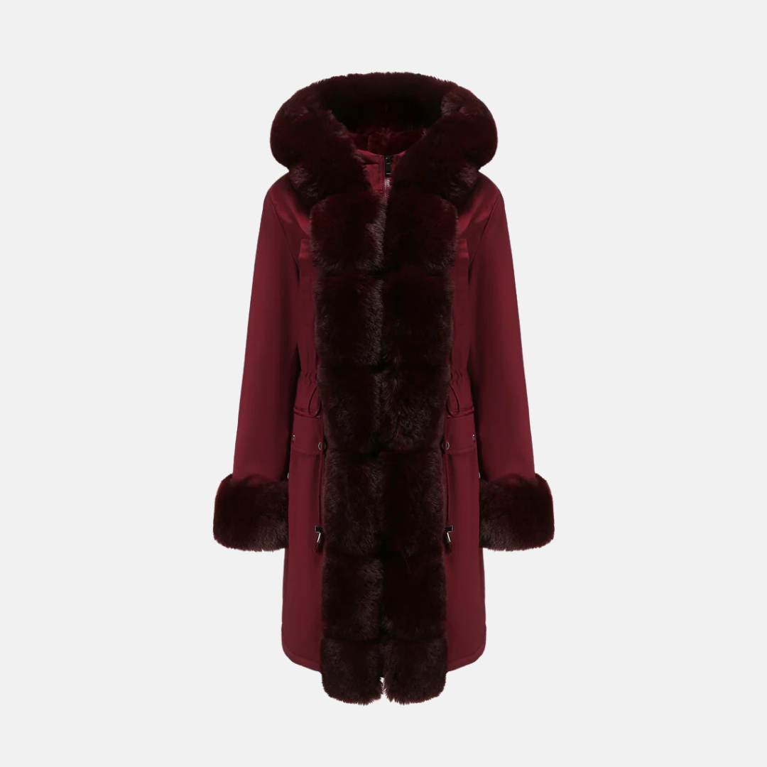 Manteau Long Femme Coupe Regular Avec Capuche En Faux Fourrure Et Poignets Fermeture Éclair Longueur Totale