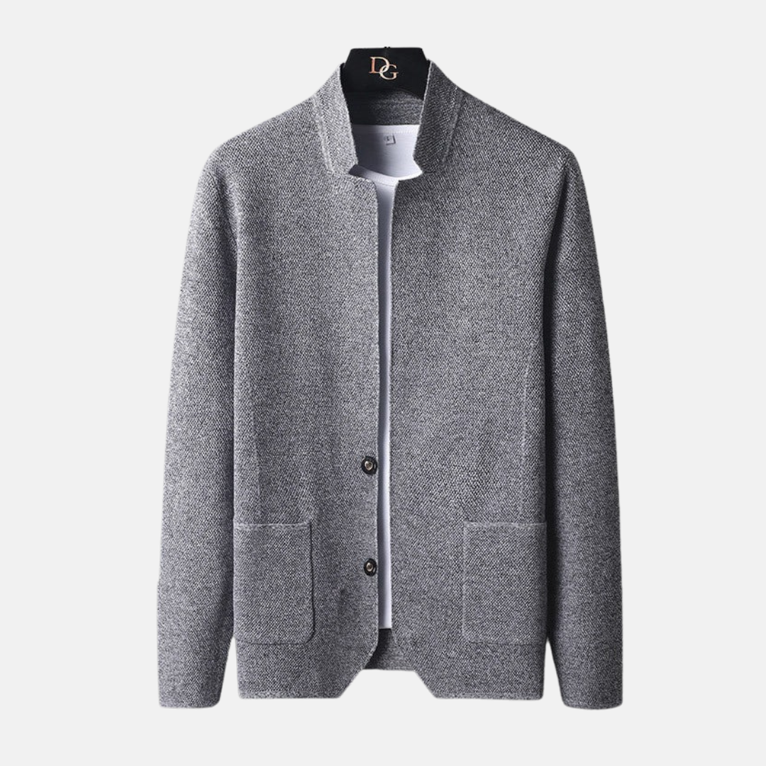 Cardigan Homme En Maille Fine Avec Col Mao Et Poches Plaquées Avant À Deux Boutons Pour Style Smart Casual