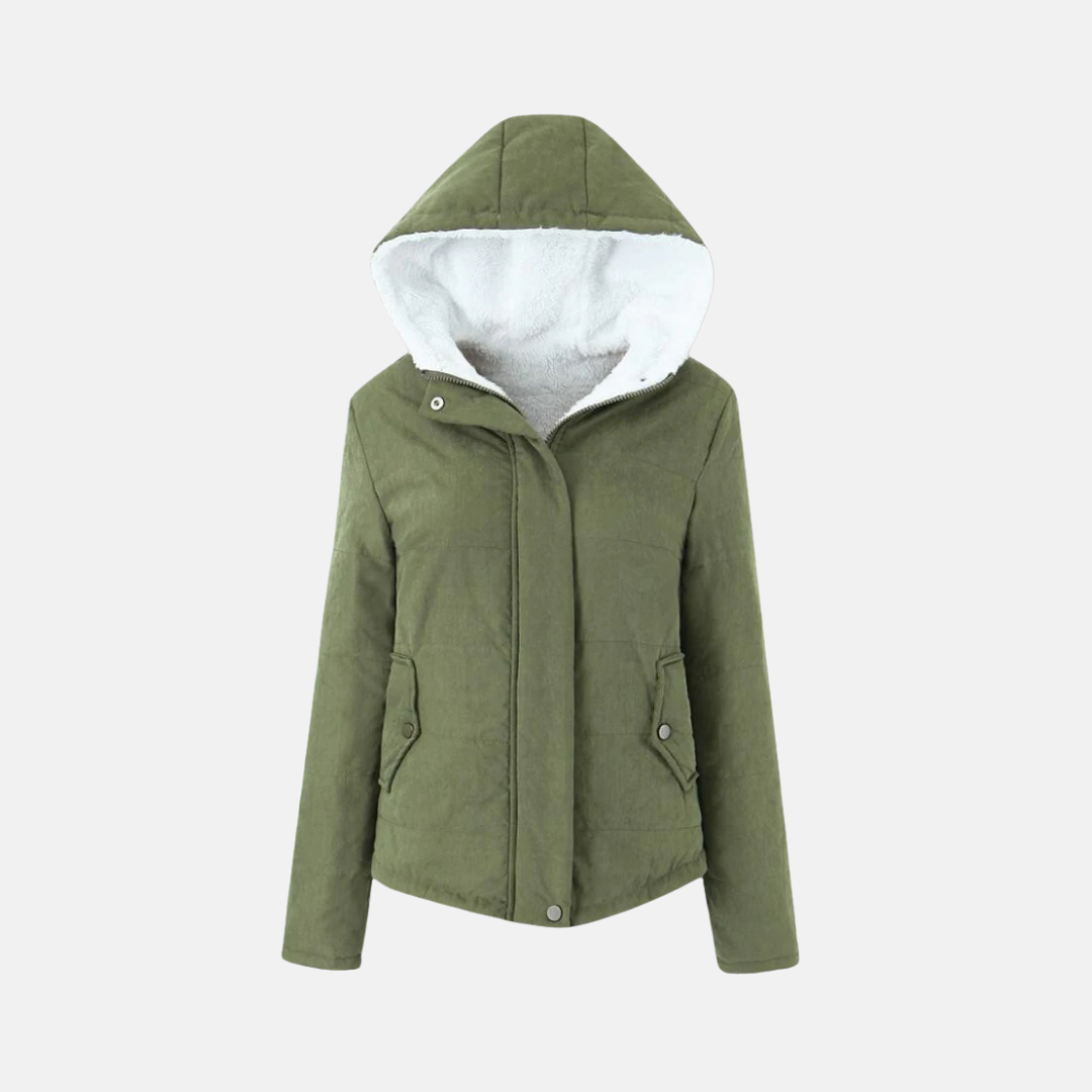 Veste Femme À Capuche Matelassée Rembourrée Doublure Polaire Fermeture Boutons Pression Amawinc
