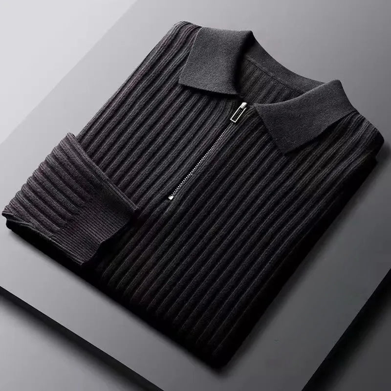 Calvier Polo En Maille Côtelée Zippé Confort Doux Coupe Sobre Pour Style Décontracté Élégant Polyvalent