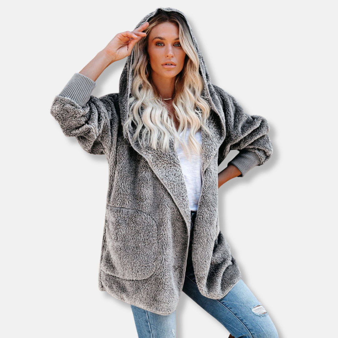 Cardigan Femme À Capuche En Sherpa Polaire Oversize Ouvert Avec Poches Nordisk-Flair