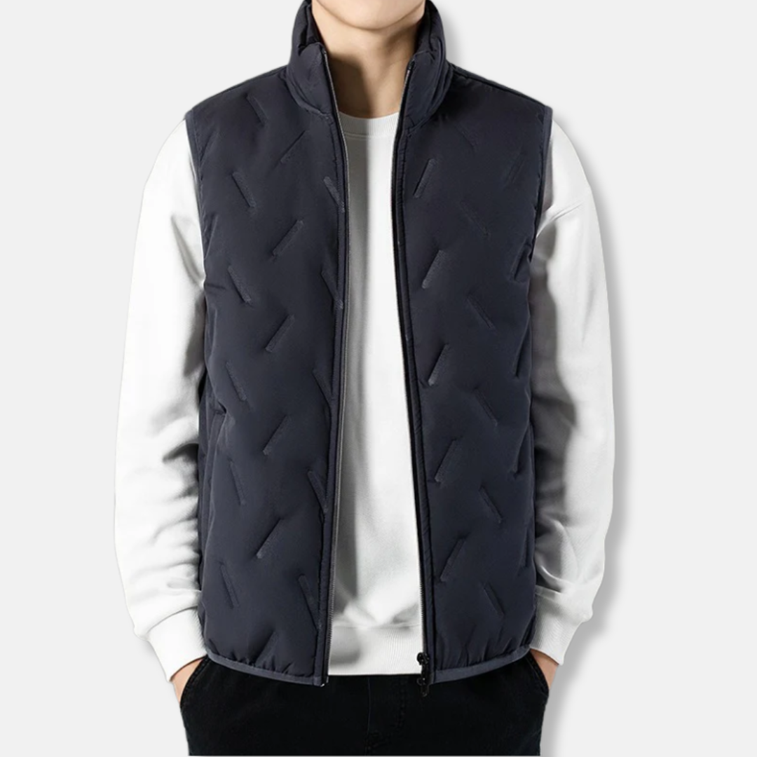 Gilet Sans Manches Matelassé Chevron Isolé Et Doublé Col Montant Coupe Regular Pour Homme