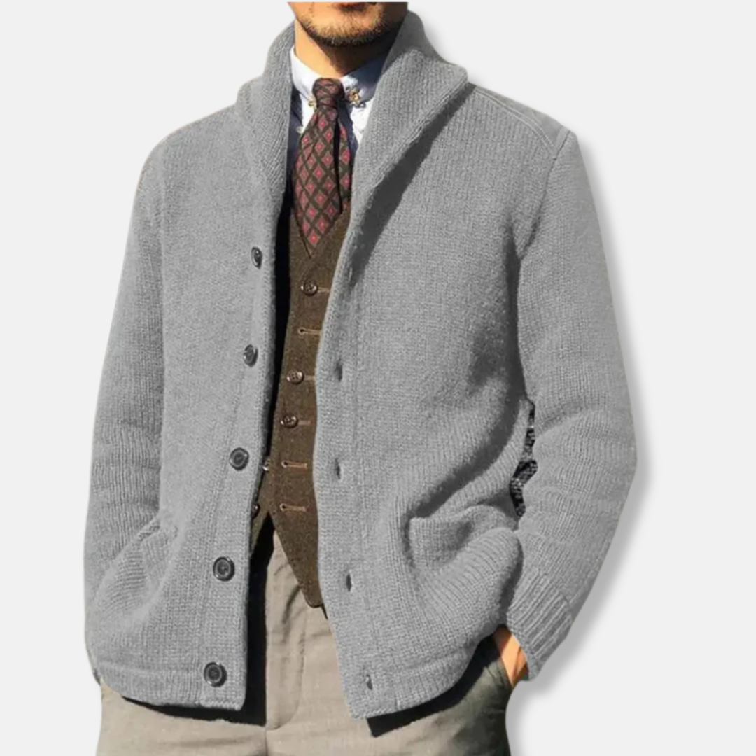 Cardigan Homme En Maille Laine Regular Fit Col Châle Bouton Devant Poignets Côtelés