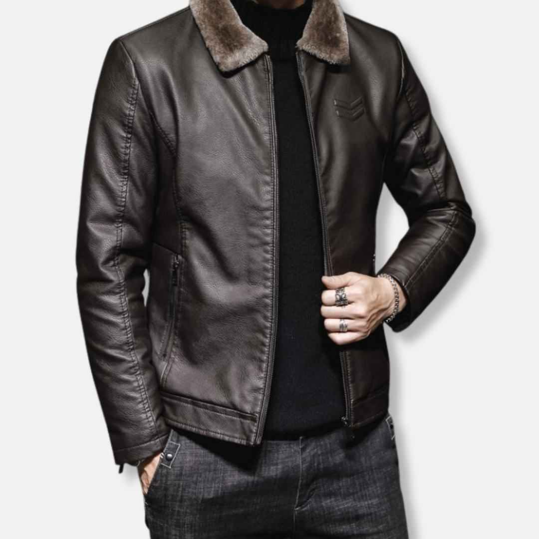 Veste Homme En Faux Cuir Avec Col À Revers Zip Complet Mi Longue Polyvalente Style Classique