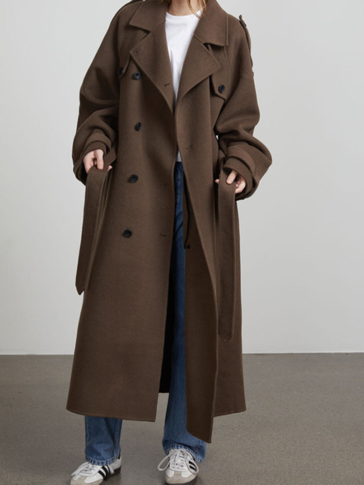 Damen zeitloser Trenchcoat aus hochwertigem Material mit gebundenem Gürtel Amawinc